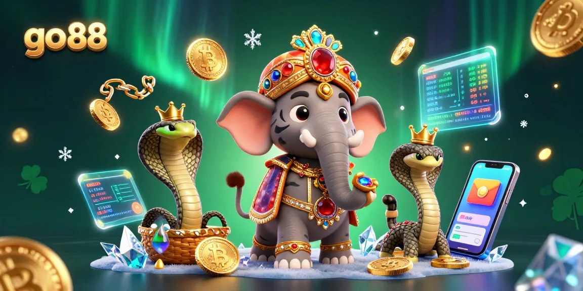 Bet big with go 88 at the casino, showcasing a tiger riding an elephant with crypto elements.