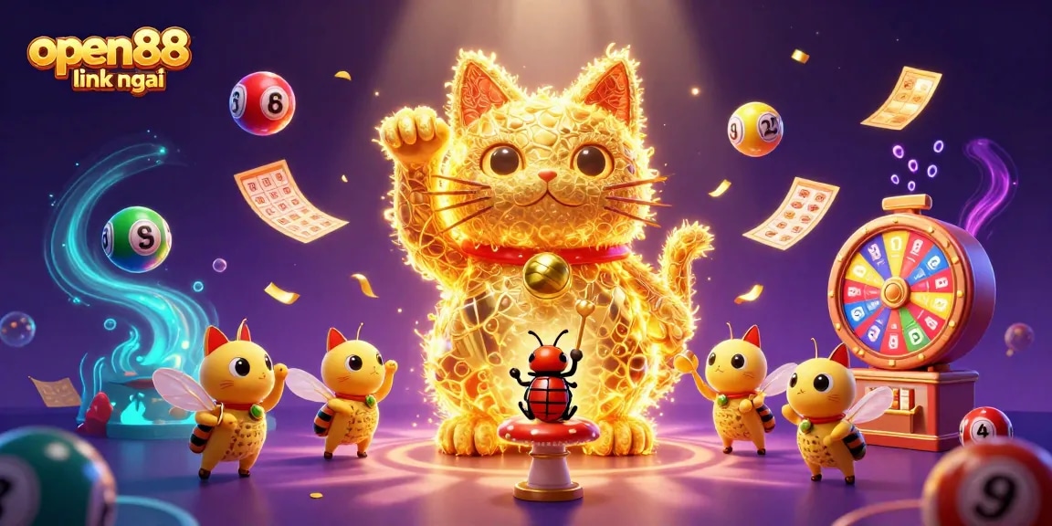 Engage with the vibrant open88 link mới experience amidst a dynamic casino illustration packed with action.
