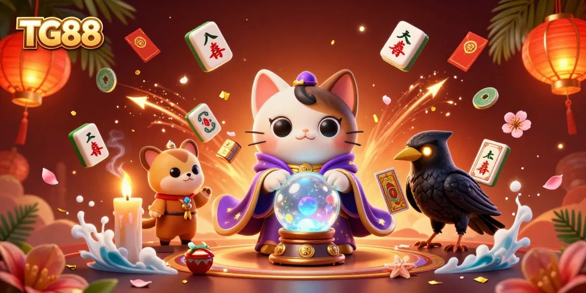 Engage in gaming excitement with TG88's vibrant 3D scene featuring luck and fortune elements.