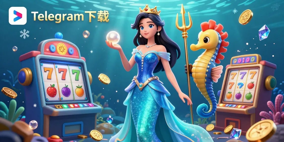 体验Telegram下载，生动的水下赌场场景 featuring 神秘角色和五彩斑斓的老虎机。