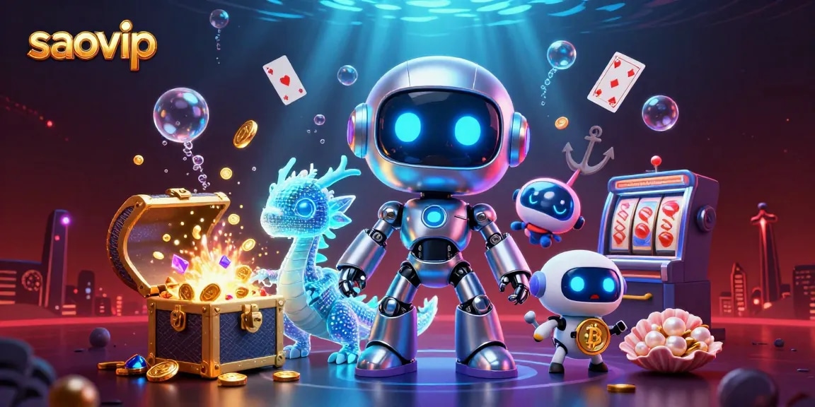 Experience dynamic gaming excitement with saovip in this vibrant 3D scene featuring futuristic characters.