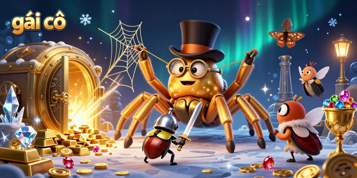 Engage in thrilling action with gái gọi at a casino, featuring a vibrant scene of gold treasures and characters.