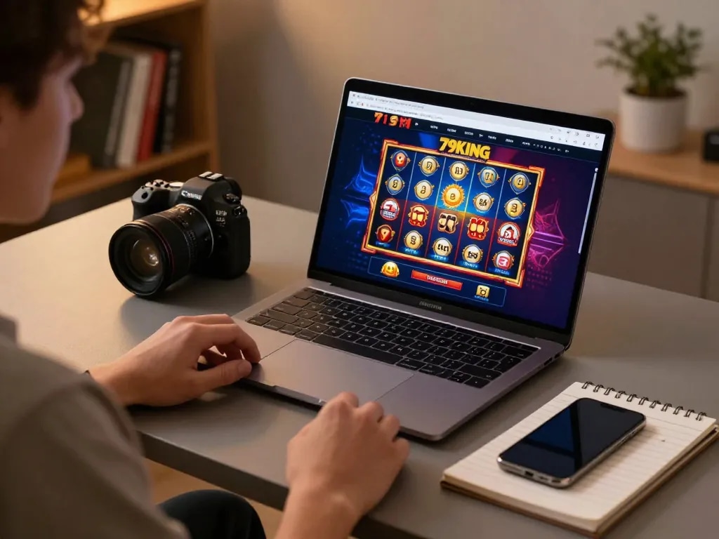 A gamer engaging with the 79king platform, showcasing strategic betting practices in a cozy home setup.