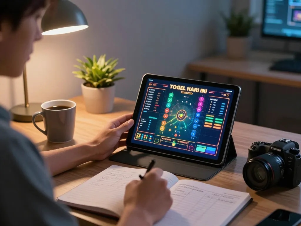 Experience togel hari ini with an individual engaged in online gaming from home office setup, showcasing dynamic gaming interface.