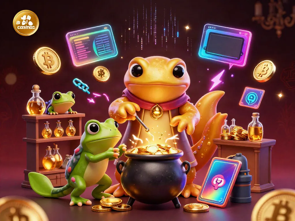 Experience the magic of bitcoin casinos with a whimsical 3D scene of gold alchemy.