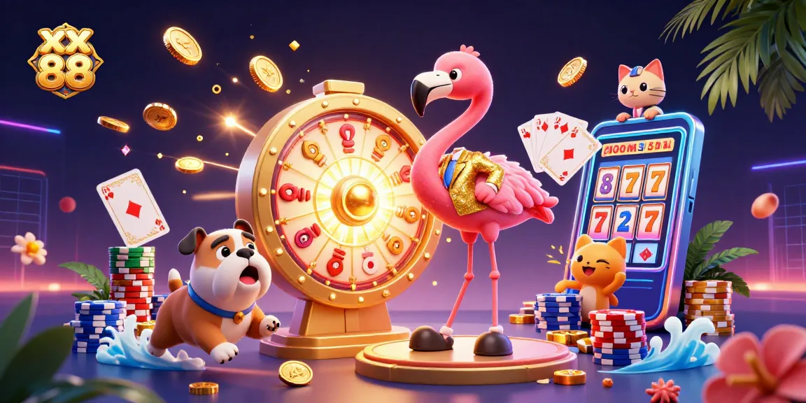 Engage with xx 88's vibrant casino scene featuring the game show host flamingo and thrilling prizes.