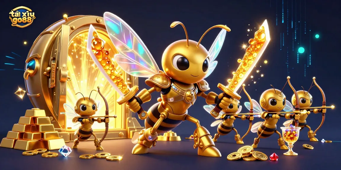 Experience the thrill of tài xỉu go88 in this vibrant 3D casino scene with golden treasures.