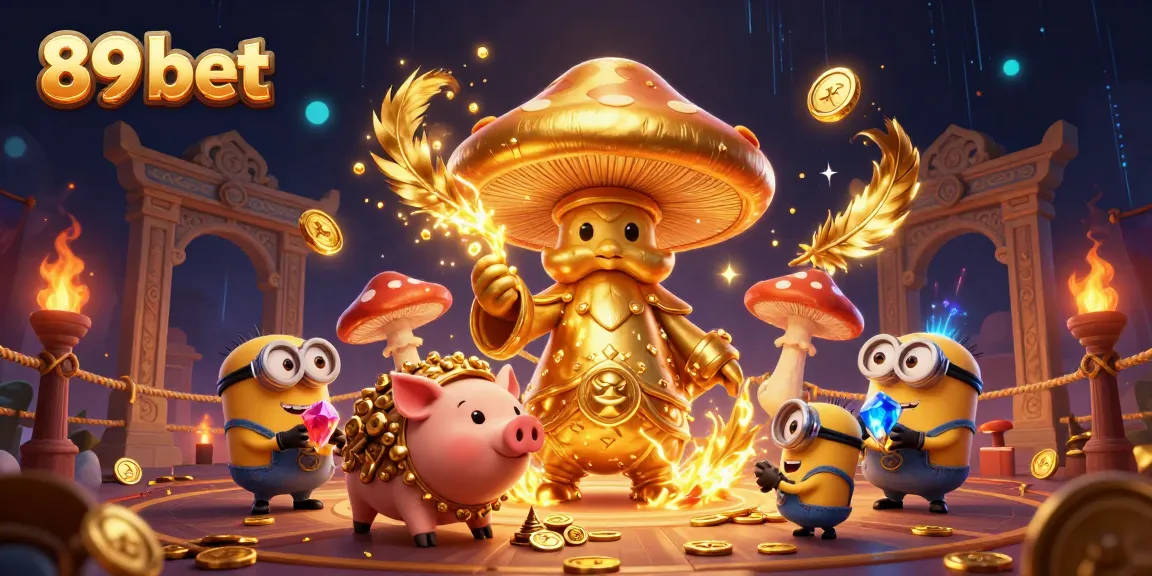 Experience the magic of 89 bet with a golden wizard and treasures in this vibrant casino scene.