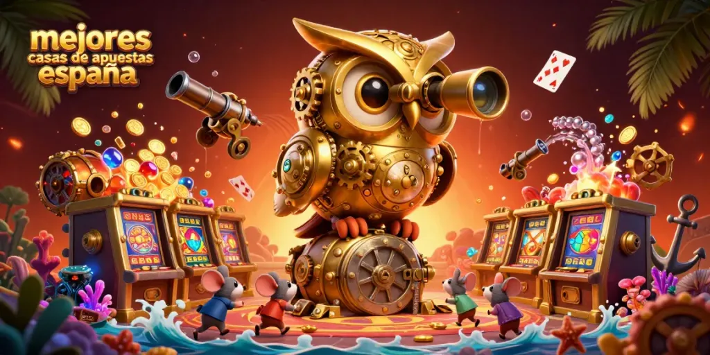 Descubre las mejores casas de apuestas España en una escena vibrante de casino con elementos interactivos.