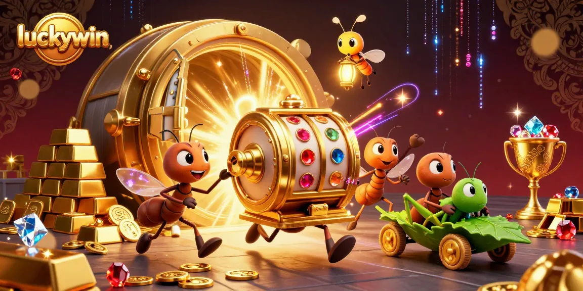 Experience the excitement of winning with luckywin's giant jackpot slot machine heist in this vibrant 3D scene.