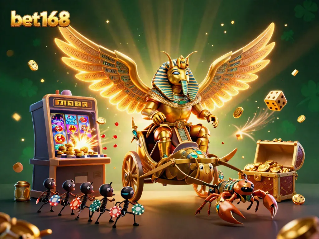 Engage with bet168's vibrant casino scene featuring dynamic slot machines and 3D characters in a lively atmosphere.