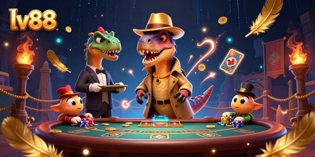 Experience thrilling gameplay with lv88, featuring a card counting velociraptor at a dynamic blackjack table.