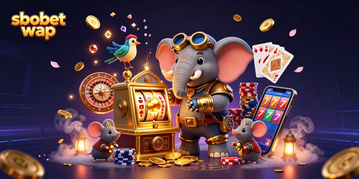 Engage in sbobet wap experiences with a dynamic steampunk scene featuring thrilling slots and lively casino elements.