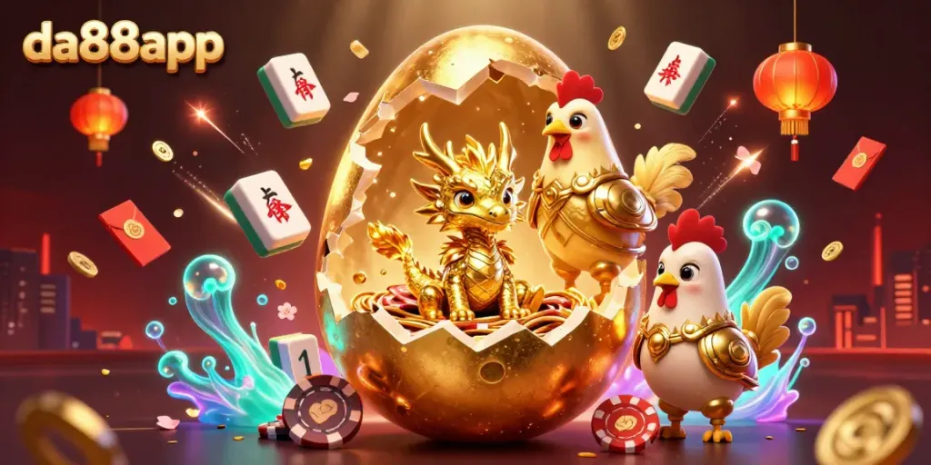 Experience ultimate wins with the da88app in a vibrant online casino scene featuring golden elements and festive atmosphere.