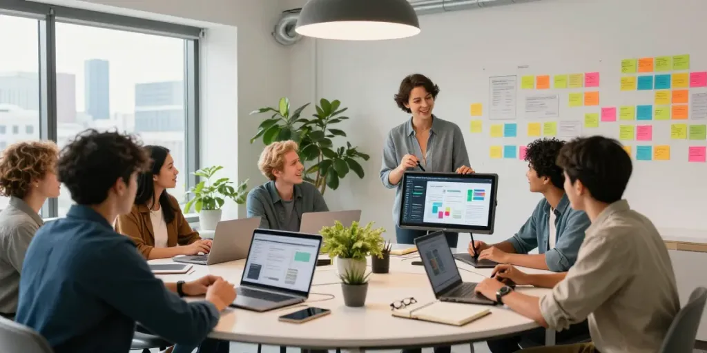 Team collaboration at rokok88 in a vibrant modern office.