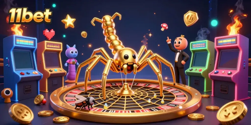 Experience the thrill of 11bet with a vibrant 3D casino illustration featuring a roulette wheel and interactive gaming elements.