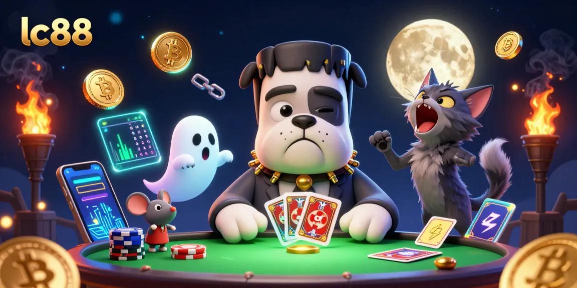 Experience thrilling gameplay at lc88 with a lively cartoon scene featuring unique characters and vibrant casino elements.
