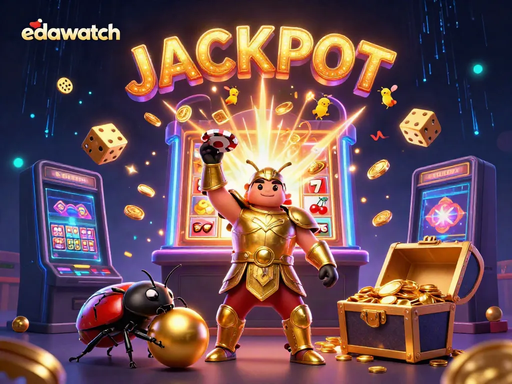 Experience the thrill of winning at edawatch with a triumphant hercules beetle celebrating jackpot glory.