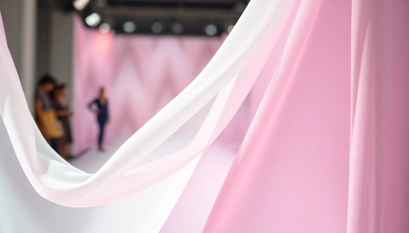 Chiffon stof met elegante plooien in pastelkleuren, prachtig belicht op een mode-achtergrond.