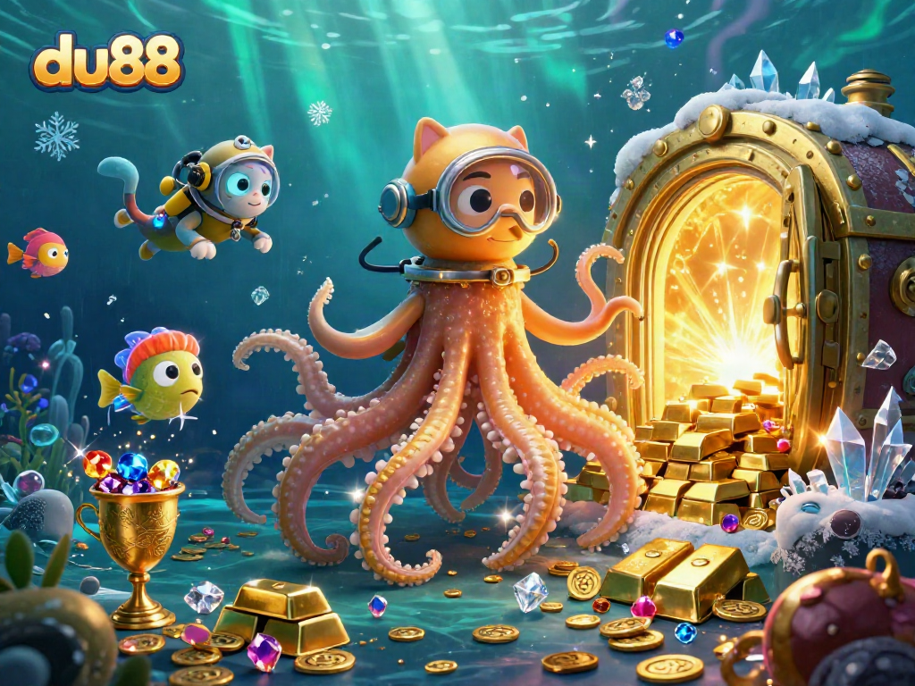 Experience the excitement of du88 with the kraken and treasures in an immersive casino scene.