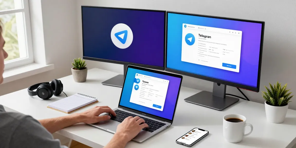 Experience seamless connectivity with Telegram下载 on a modern tech workspace, featuring gadgets and user engagement.