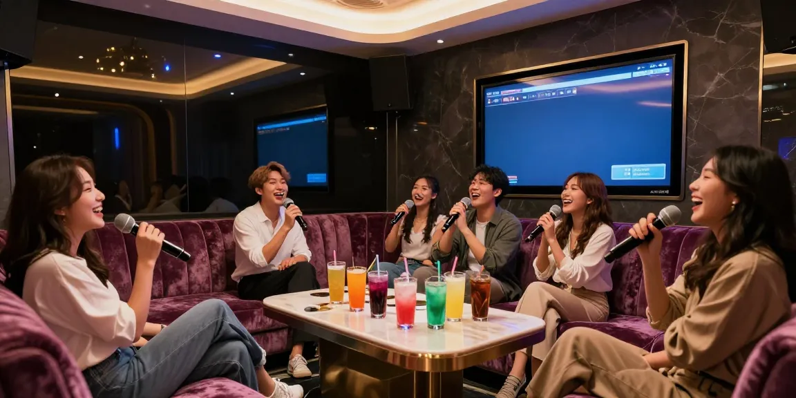 강남 달토의 고급스러운 가라오케 룸에서 즐거운 시간을 보내는 친구들