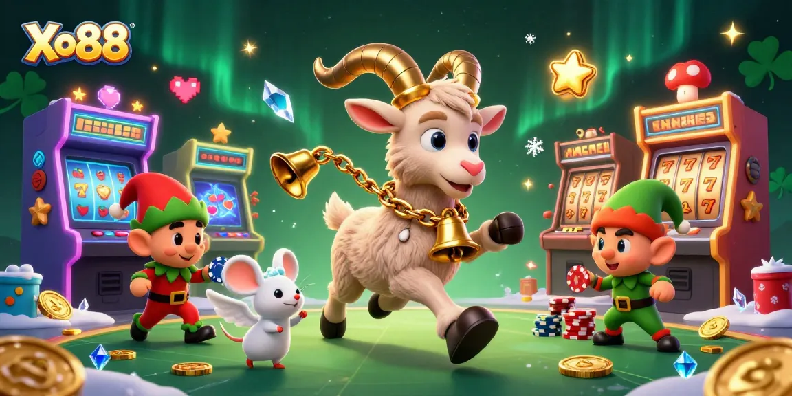 Join the fun at Xo88 Casino, featuring a festive Krampus goat, joyous angel mouse, and playful elf gremlins.