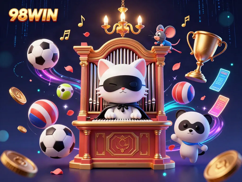 Engage in thrilling entertainment with 98WIN's colorful casino experience showcasing lively characters.