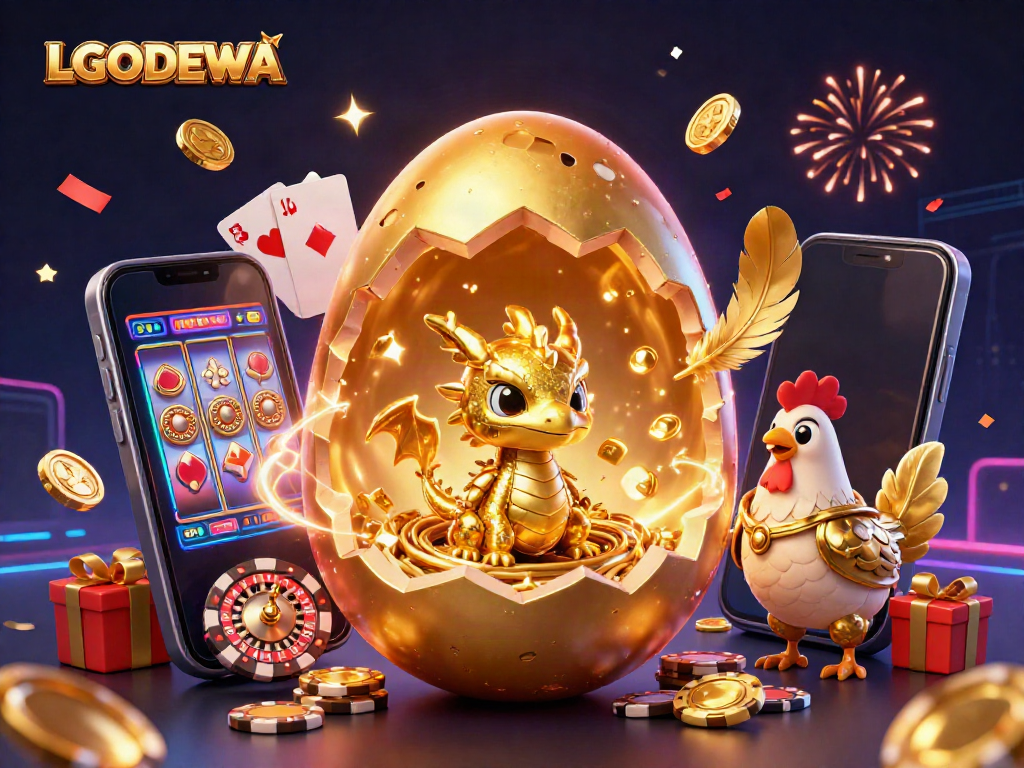 Experience the thrill of gaming with LGODEWA, highlighting a golden dragon and vibrant slot games.