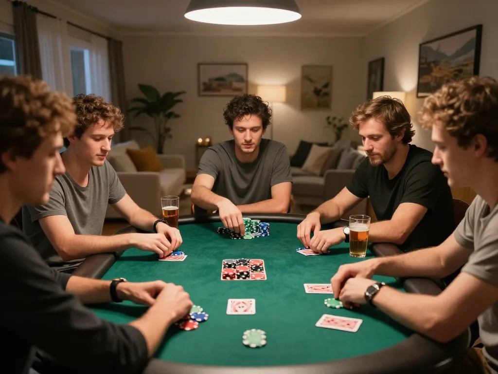 Players enjoying a strategic poker night at home, showcasing the xx88 gaming experience.