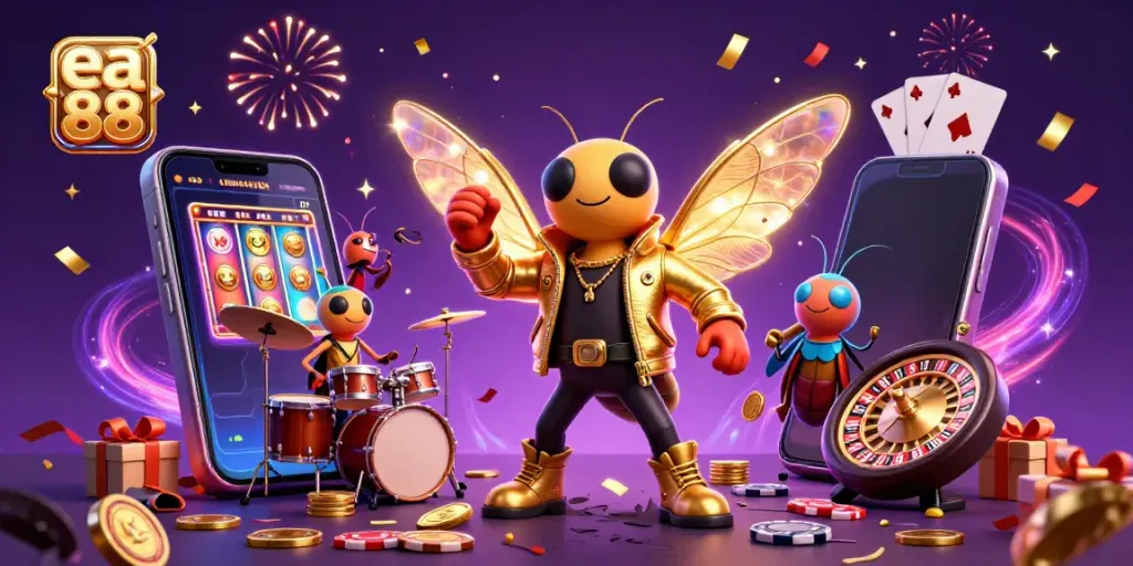 Experience the thrill of ea 88 games with a vibrant 3D rock star and engaging casino elements.