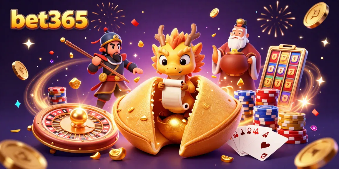 Experience excitement at bet365 with gold coins and a wise dragon amidst thrilling casino elements.