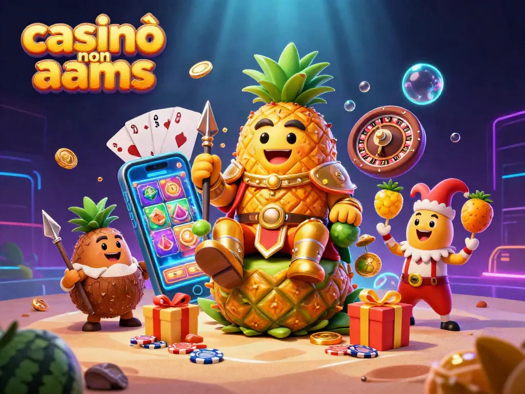 Gioca nei casinò non AAMS con il re dei frutti e le sue guardie in un ambiente festivo con slot e premi.