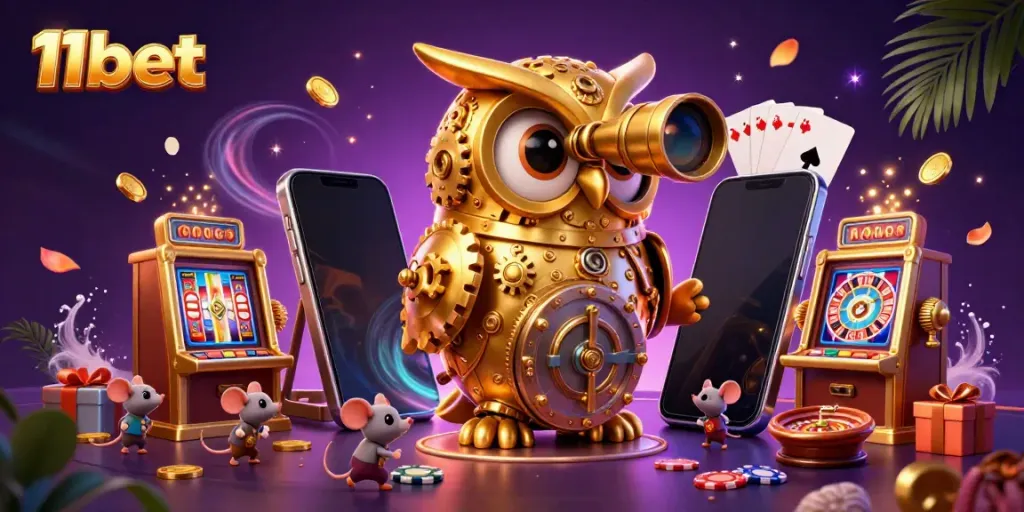 Experience vibrant action at 11bet casino with golden owls, dynamic games, and rich casino atmosphere.
