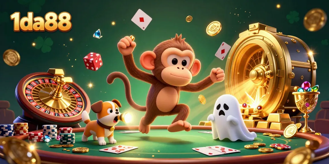 Immerse in the vibrant action of 1da88's casino scene with poltergeist monkey and ghost-hunter puppy.