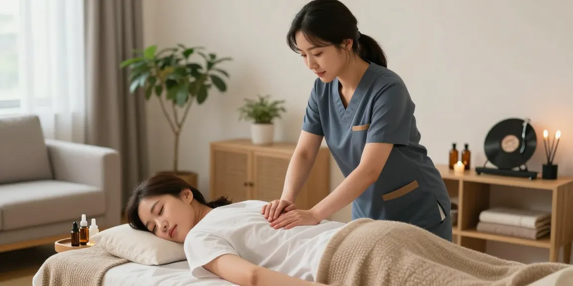신촌출장마사지 being professionally administered at home, highlighting relaxation and wellness.