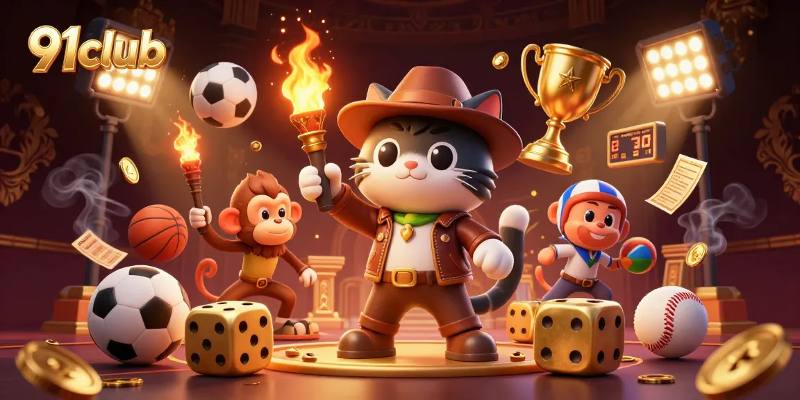 Engage with 91club in a dynamic 3D casino scene featuring characters discovering treasures.