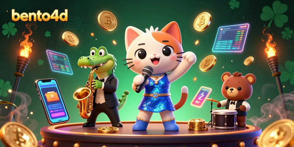 Engage with bento4d's vibrant casino world featuring a jazz-singer cat and crypto elements.