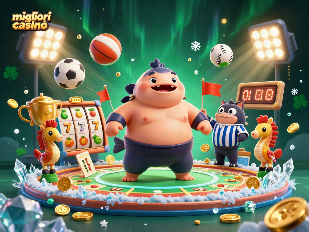 Scopri i migliori casinò online con un fugu sumo che gioca in un'arena subacquea.