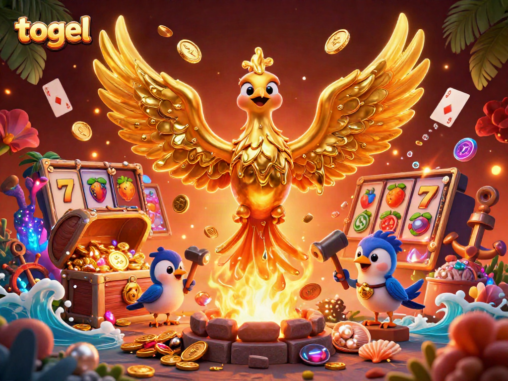 Experience the thrill of togel with a golden phoenix and vibrant slot reels.