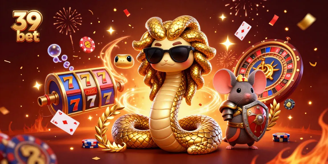 Engage in thrilling gameplay with 39 bet in a vibrant casino scene featuring Medusa and a warrior mouse.