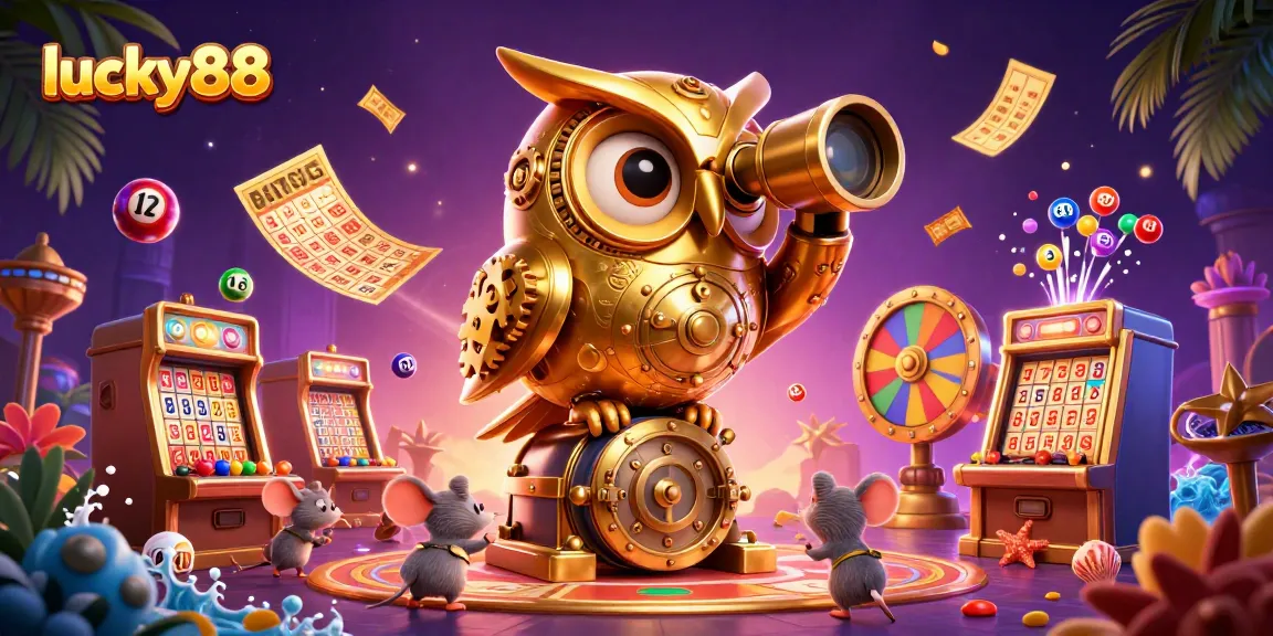 Experience exciting moments at lucky88 with vibrant slot machines, colorful bingo cards, and dynamic prize wheels.