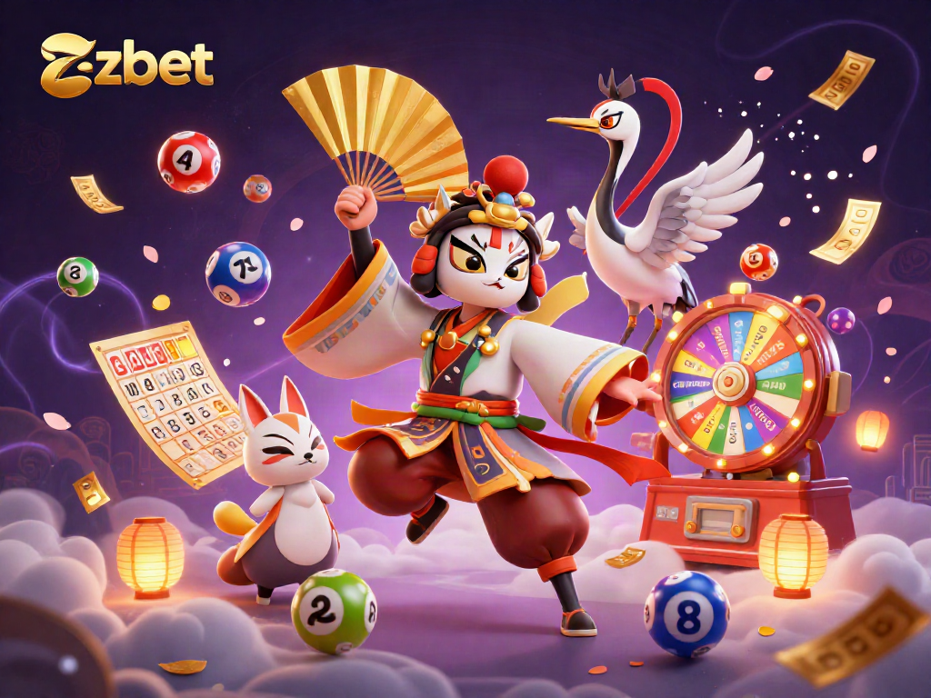 Experience the vibrant world of zbet with dynamic characters and engaging games in this vibrant casino illustration.