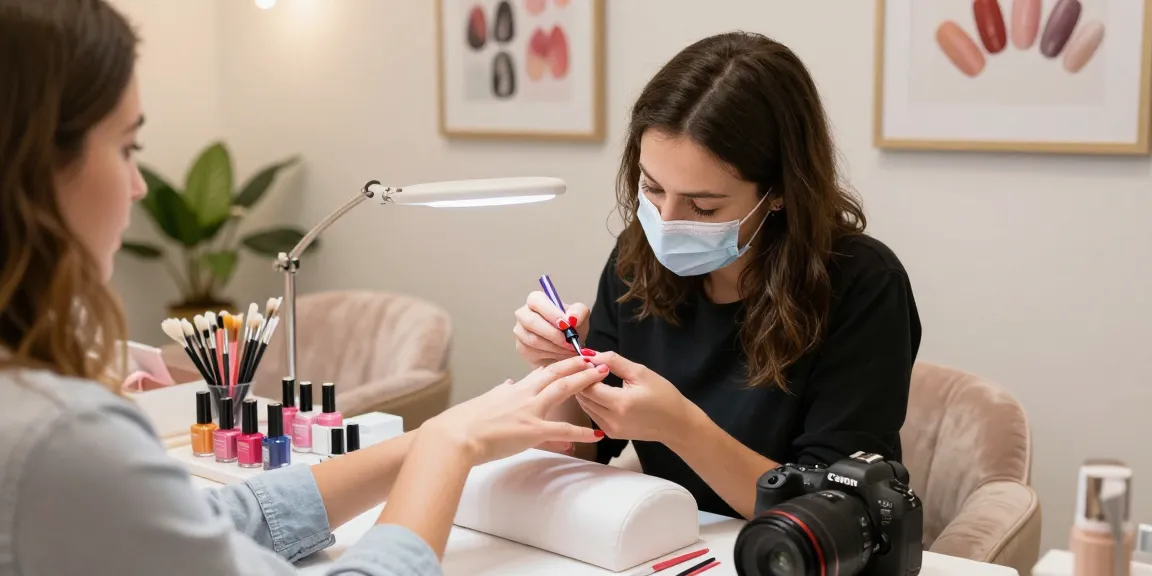 Professional nail technician providing services at Paradise Nail Beauty salon with vibrant colors and a welcoming atmosphere.