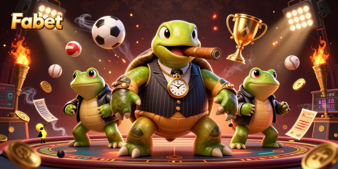 Fabet showcases thrilling sports betting action featuring a mobster turtle and bullfrog enforcers.