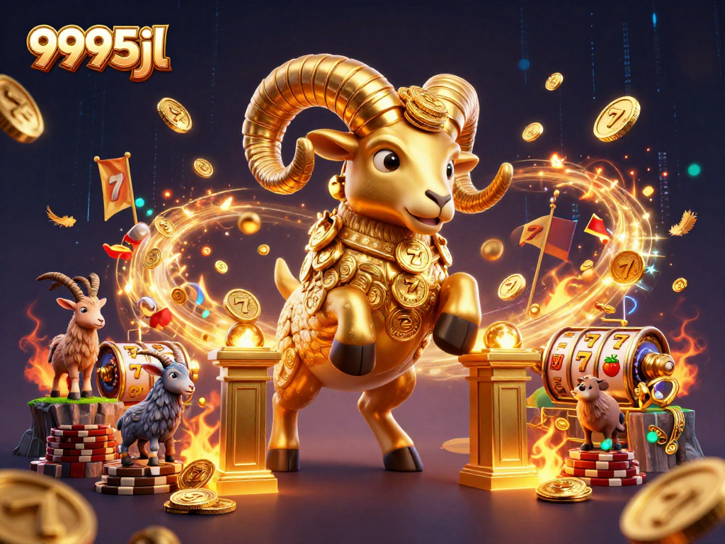 Experience the thrill of 9995jl with a dynamic slot scene featuring golden ram and lucky symbols.