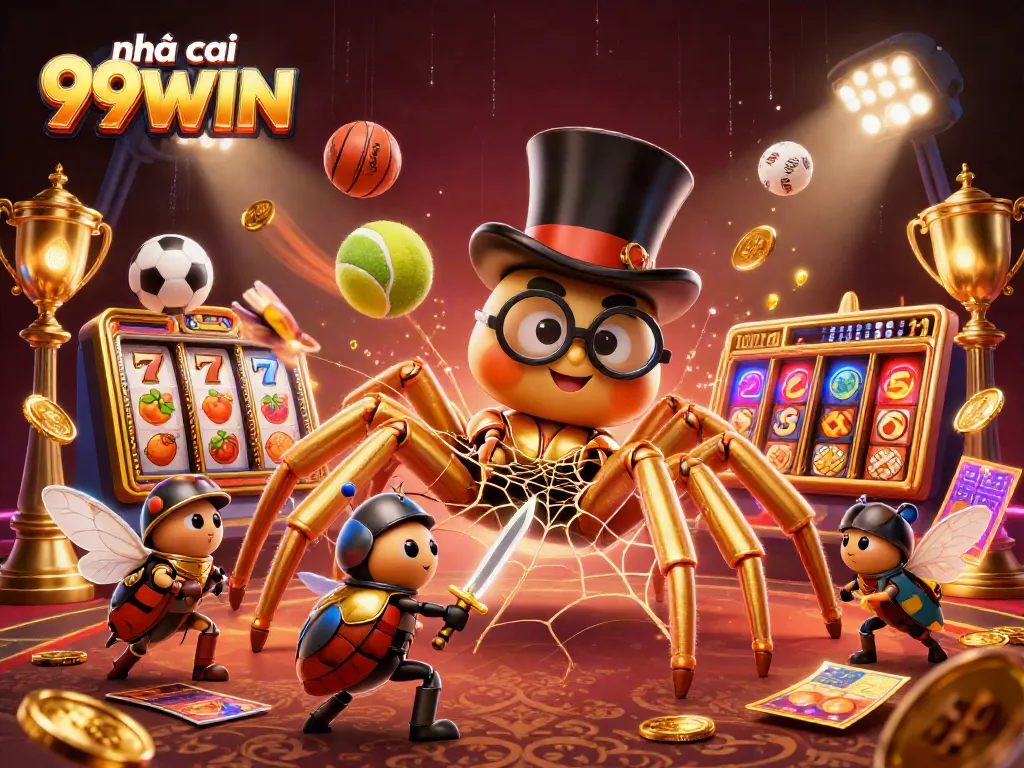 Experience excitement at nhà cái 99WIN with vibrant 3D casino illustration showcasing dynamic gaming elements.
