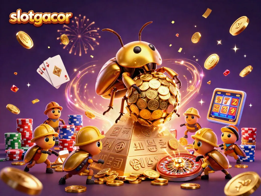 Experience the excitement of slotgacor with a golden beetle and treasure-filled pyramid scene.