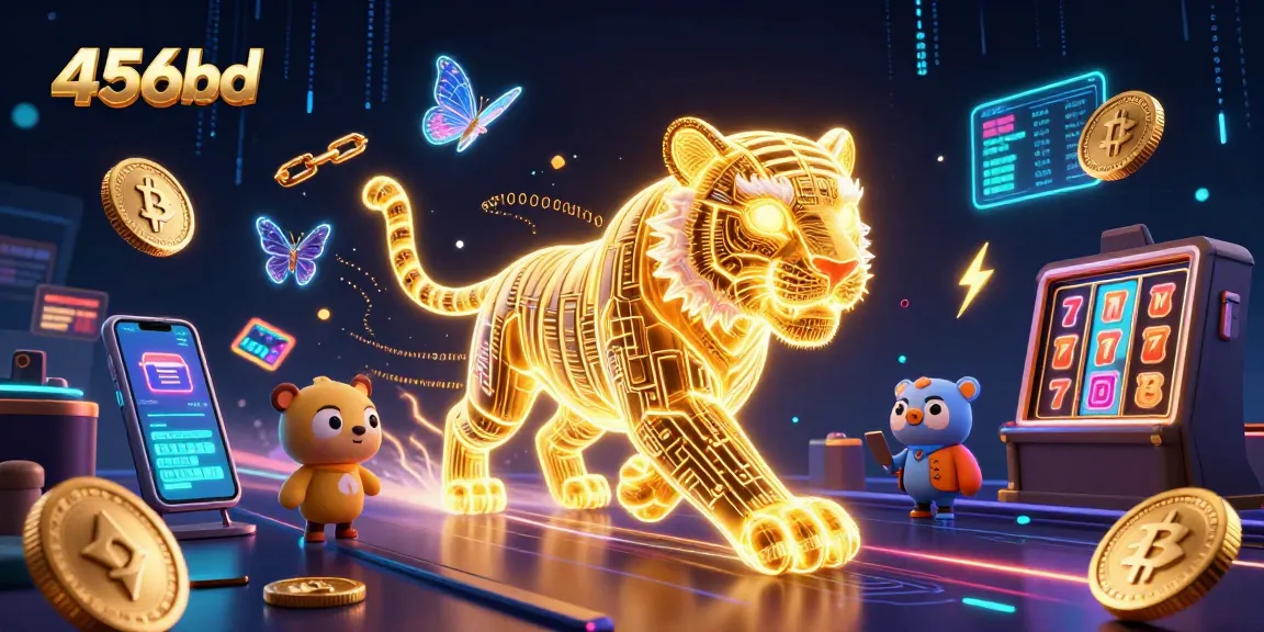 Experience thrills at 456bd with a vibrant digital casino scene featuring neon characters and crypto elements.