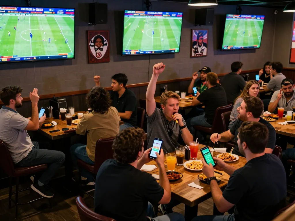 Excited sports betting atmosphere showcasing ty le keo nha cai 5 in action on mobile devices